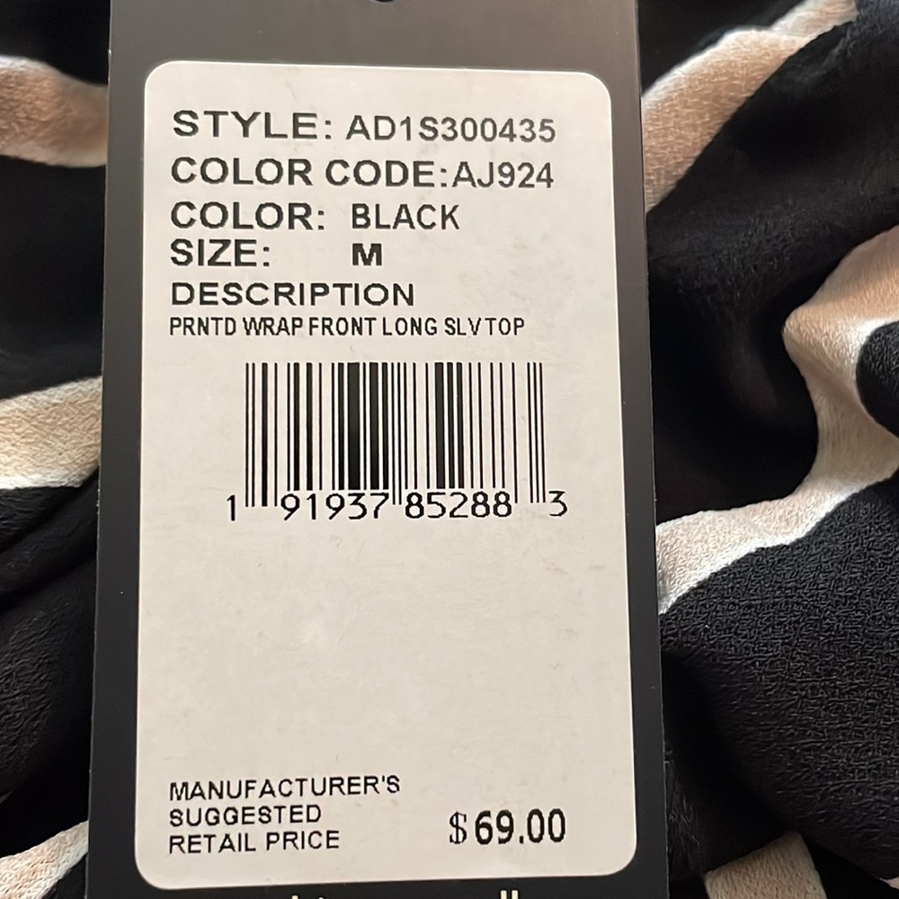 Adrianna Papell Black Ivory Striped Wrap Front Blouse - Picture 5 of 7